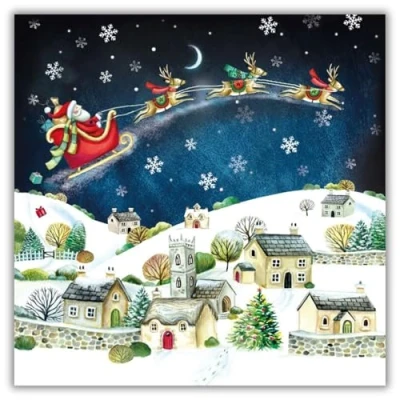 Image of Museums &amp; Galleries Charity Christmas Cards Santa Over the Rooftops Eco Friendly and Recyclable Pack of 8