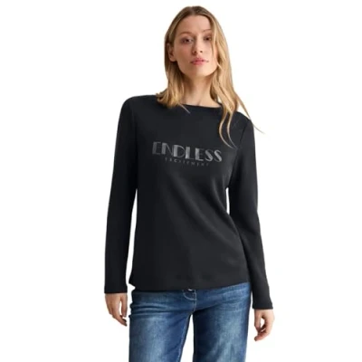 Image of Cecil Women&#039;s B322471 Long Sleeve Shirt with Wording, Black, M