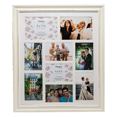 Image of Hampton Frames ELLENA Seven 4x6 (10x15cm) Two 5x7 (13x18cm) Off White Nine Aperture Photo Frame Plexi (Non Glass) ELLAP9WH
