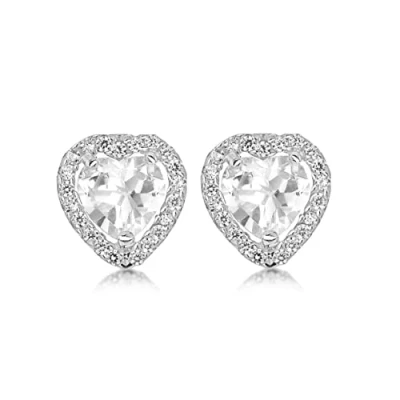 Image of Carissima Gold Women&#039;s 9 ct White Heart Cubic Zirconia and Pave Set mm Stud Earrings