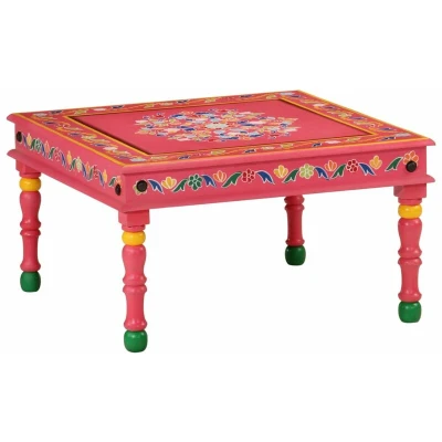 Image of vidaXL Coffee Table Pink Hand Painted Solid Wood Mango