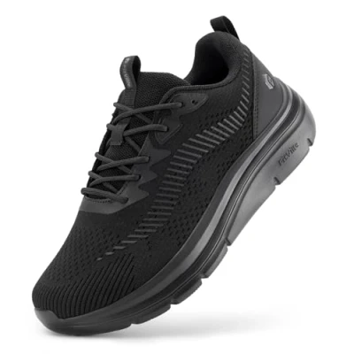 Image of FitVille Mens Wide Fit Running Walking Shoes, Lightweight Non Slip Trainers, Casual Outdoor Sneakers for Trekking Camping Climbing, Jet Black, 10 UK