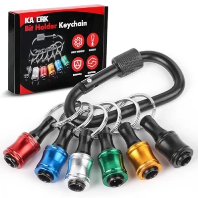 Image of Katerk 6PCS 1/4 Inch Hex Shank Screwdriver Bits Holder Keychain Lightweight Portable Drill Bit Organizer for DIY, Electrical, Woodworking, Construction, and Maintenance