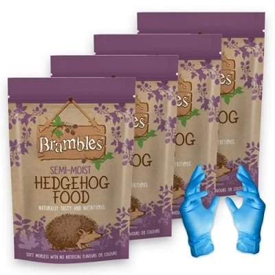 Image of Brambles Semi Moist Hedgehog Food Also Suitable for Badgers and Foxes Nutritious with Kasabona Blue Vinyl Gloves (Semi 850g x 4)