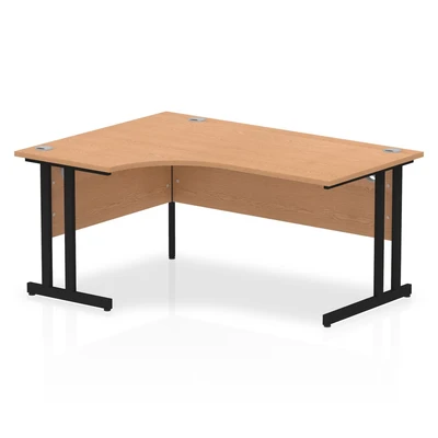 Image of Impulse 1600mm Left Crescent Desk Oak Top Black Cantilever Leg