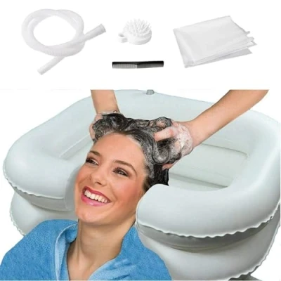 Image of Inflatable Hair Wahing Basin for Bedridden Portable Wash Shampoo BowlInflatable Washing in Bed,Washing Sink Bedridden,Disabled,Elderly (A White)