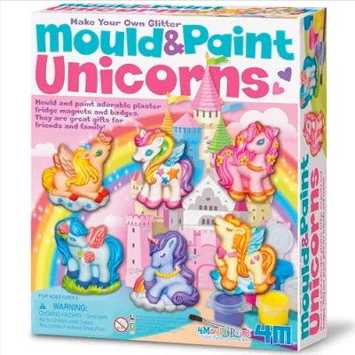 Image of 4M Mould and Paint Unicorns Fridge Magnets Badges Unicorn Themed Craft Activity Kids Ages 5+