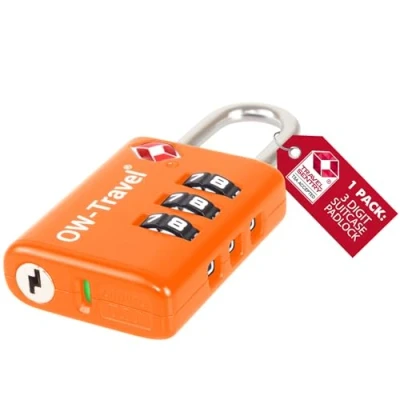 Image of TSA Approved Luggage Locks Suitcase with Open Alert (1 Pack) OW Travel 3 Digit Security Padlock, Combination Padlocks, Code Lock for Zipper, Luggage, Bag, Case, Backpack, Gym Locker (Orange)