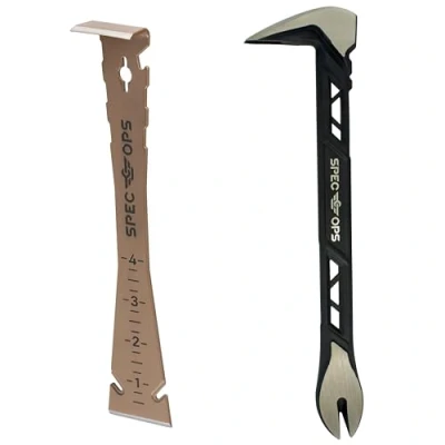 Image of Spec Ops Tools 2 Piece Pry Bar Set, 10&quot; Nail Puller Cats Paw Bar, 9.5&quot; Trim High Carbon Steel, 3% Donated to Veterans
