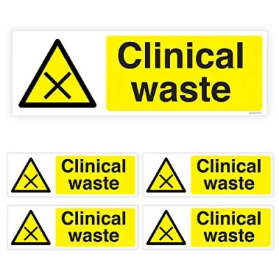 Image of Pack of 5 Clinical Waste Stickers for Bin (150 x 50 mm) Self Adhesive Waterproof Sticker Sara Prints