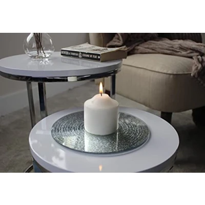 Image of Marco Paul 20cm Silver Mirrored Candle Plate Decorative Coasters Home Decor Accessories Holders Coffee Table Mirror Tray Living Room