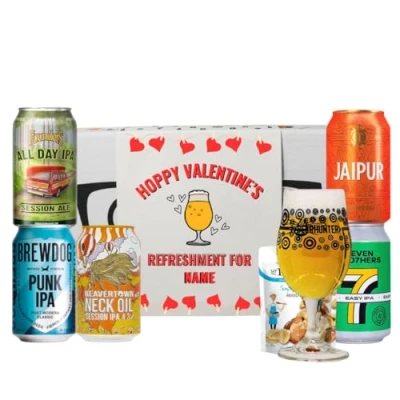 Image of Personalised Valentine&#039;s IPA Craft beer gift Set gifts for men, valentines hampers him, alcohol men