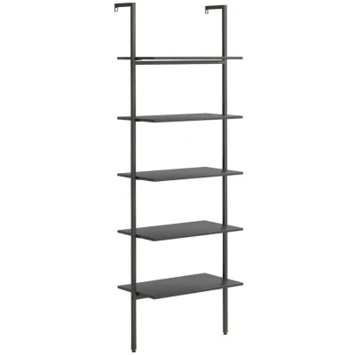Image of vidaXL 5 Tier Leaning Shelf Black 64x35x185 cm