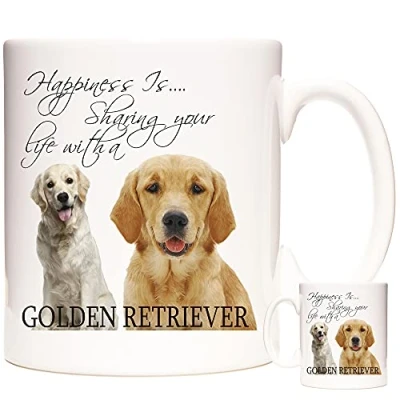 Image of Retriever Dog Mug, Happiness is Sharing Your Life with A Golden Retriever, Ceramic Gift Mug. Coffee