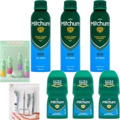 Image of Ice Fresh 48hrs Protection Anti Perspirant Deodorant For Men Bundle Include Mitchum Mens Body Spray Triple Odor Defense &amp; Roll On Jolafunbs Nail Kit