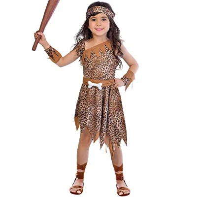 Image of amscan 9904489 Kids Girls Cave Girl World Book Day Fancy Dress Costume Age: 8 10 Years