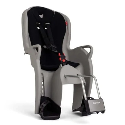 Image of Hamax Kiss Kids Frame Mounted Childs Bike Bicycle Seat with Lockable Bracket Medium Grey Black Padding