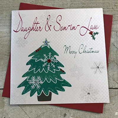 Image of WHITE COTTON CARDS Daughter &amp; Son in Law Merry Handmade Christmas Card (Tree) Code CBS3