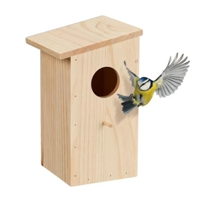 Image of Nesting Box for Great Tit &amp; Redstart, Hinged, Natural Wood, Birdhouse Hanging, 25.5 x 15 16 cm, Relaxdays