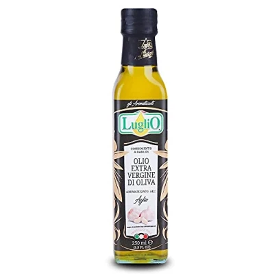 Image of Olio Luglio Garlic Olive Oil (250 ml) Extra Virgin Essence Cold Pressed Glass Bottle