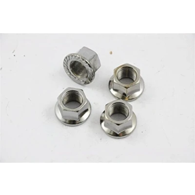Image of bankrupt_bike_parts SET OF 4 BMX FREESTYLE 14mm AXLE WHEEL NUTS, TWO PAIRS FLANGED NUTS HEAVY DUTY CHROME BARGAIN