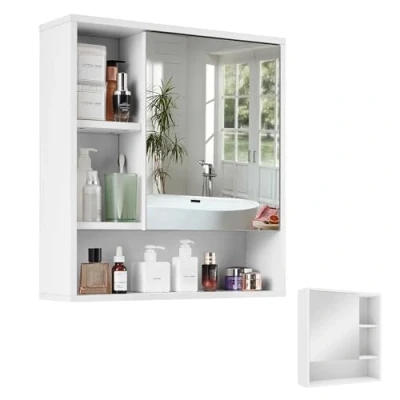 Image of Mondeer Bathroom Mirror Cabinet, Wall Cabinet with Door and Adjustable Shelves Modern Style, 55 x 15 60 cm, White