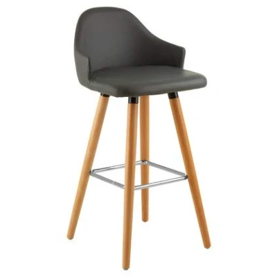 Image of Premier Housewares Bar Stool, Counter Height Stools For Kitchen, Wood &amp; Leather, w48 x d46 h92cm Grey