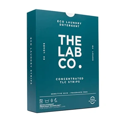 Image of The Lab Co. Laundry Detergent Strips Sheets Eco Ultra Concentrated Non Bio Fragrance Free Unscented Sensitive Skin. Hand and Machine Washing. For 64 Loads