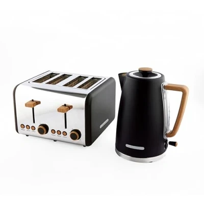 Image of Hamilton Beach Kettle and Toaster Set, Scandi, Electric 1.7L, Wide Slot 4 Slice, Boil Dry Protection, 6 Variable Browning Levels, Black HB0102MBST