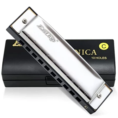 Image of East Top Diatonic harmonica C key, 10 Holes Blues T10 3, Harp Mouth Organ with Case for Adults, Professionals, Beginners and Students
