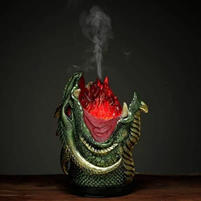 Image of Puckator Fire Breather Dragon Dark Legends Resin Tree LED Aroma Essential Oil Diffuser, Humidifier, Home Aromatherapy Ornament Decor, Multi, Colour Changing