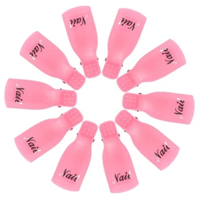 Image of Hanyousheng Acrylic Gel Polish Clips ，Nail Clip Nail Art Remover Plastic，10 PCS Polish, Nails Cap Soak Off UV Manicure Wrap Tool Rose Red Colour