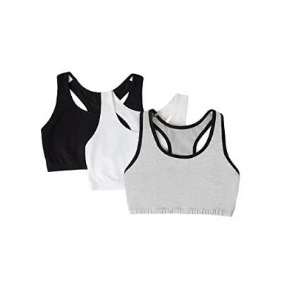Image of Fruit of the Loom Women&#039;s Built Up Tank Style Sports Bra Fashion Colors, Opaque, Grey with Black/White/Black, 34 (Pack 3)