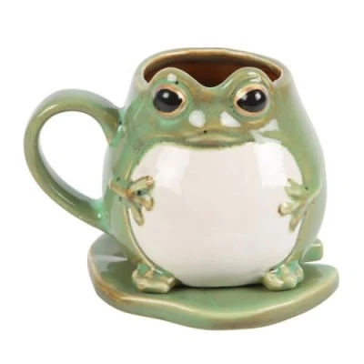 Image of Quirky Frog shaped Mug and Lily Pad Coaster Set