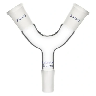 Image of Labasics Glass Y Shaped Connecting Adapter, Borosilicate Shape 3 Way Connector Adapter with three 24/40 Standard Joints for Laboratory Distillation