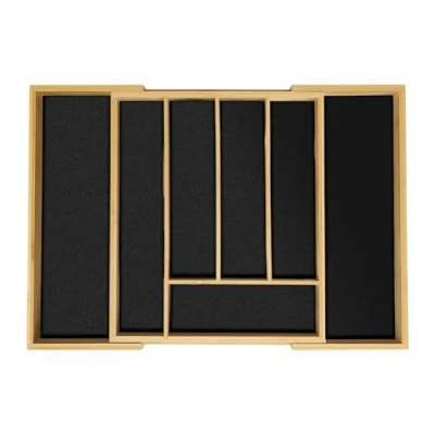Image of Relaxdays Cutlery Tray, Extendable Insert, 5 to 7 Compartments, Drawer Organiser, Bamboo &amp; MDF, Storage, Natural/Black, x 47 33 cm