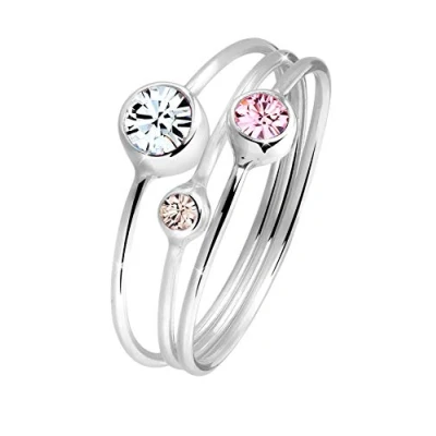Image of Elli Ring Women Stacking Set Modern with Crystals in 925 Sterling Silver