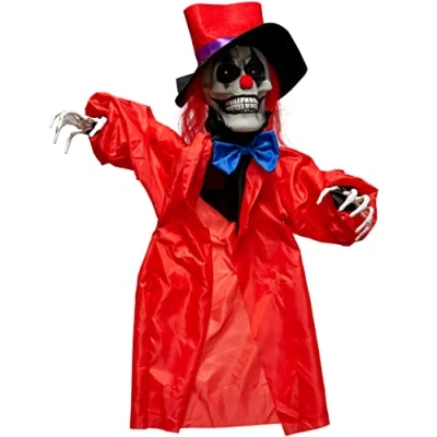Image of The Twiddlers Scary Zombie Clown Halloween Decoration, Animated Skeleton Changing LED Eyes and Adjustable Arms, Haunted House, Carnival, Indoor Outdoor Decor