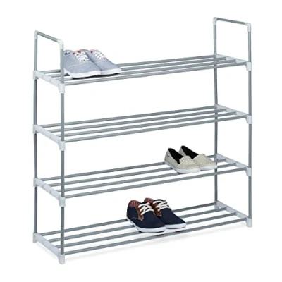 Image of Relaxdays Shoe Rack, Size: 93 x 90 30 cm Storage made of Powder Coated Metal with 4 Levels, Shelves as Holder and Free Standing Stand for the Hallway 16 Pairs Shoes, Silver