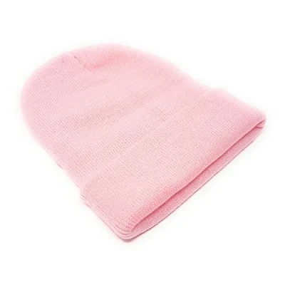 Image of Beanie Hat Mens Ladies Womens Unisex Slouch Winter Woolly Turn Up Knitted (Light Pink)