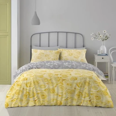 Image of GC GAVENO CAVAILIA Printed Flower Bedding Ochre, Easy Care Super King Duvet Set, Lightweight Comforter Cover