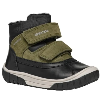 Image of Geox OMAR BOY WPF Winter boots for kids, Size: 5K, Black/dark green Leather and textile