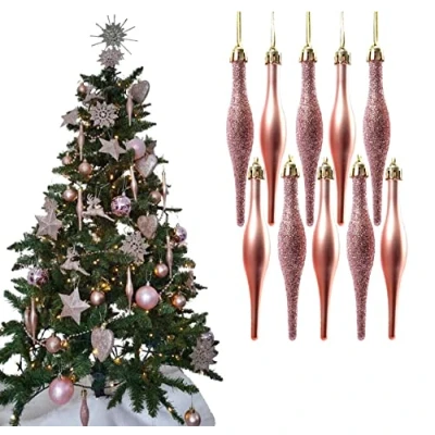 Image of Simply Products 10 Droplet Baubles Great Christmas Tree Decoration, Matte &amp; Glitter Icicle (Rose Gold Matte)