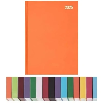 Image of Top Sale 2025 A5 Week To View Yearly Diary with Hard Cover Orange Matching Ribbon Marker Silver