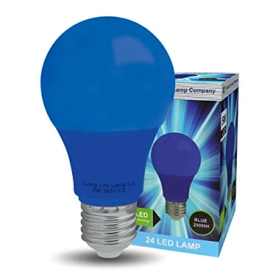 Image of Bright 5w LED Coloured GLS Light Bulb Blue E27 Edison Screw Fitting