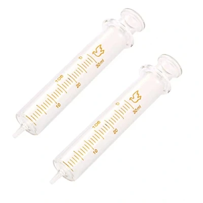 Image of 2 Pack Reusable Glass Syringes, 30ml Syringe Standard Diameter Caliber Injector Laboratory Sampler