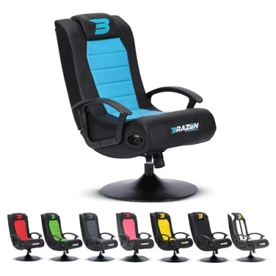 Image of BraZen Blue Gaming Chair for Kids Boys Girls with Speakers Bluetooth Small Chairs Foldable Video Game No Wheels Stag