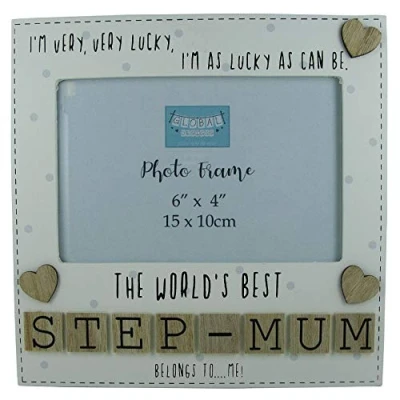 Image of Photo Frame The Worlds Best Step Mum Mother Letters Tile Art Wood Cream 6x4&quot;