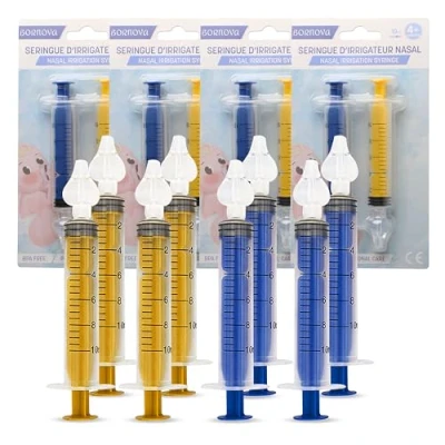 Image of BORNOVA Baby Nasal Irrigation Syringe Infant Aspirator Nose Cleaner BPA Free Kit for Babies Sucker Hygiene Washing 10 ml 8 PCS (4 Blue + 4 Yellow)