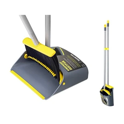Image of Jekayla Long Handled Dustpan and Brush, Broom Set, Household Dust pan Combo with 54 Inch Handle for Indoor Outdoor Cleaning Sweeping (Yellow)
